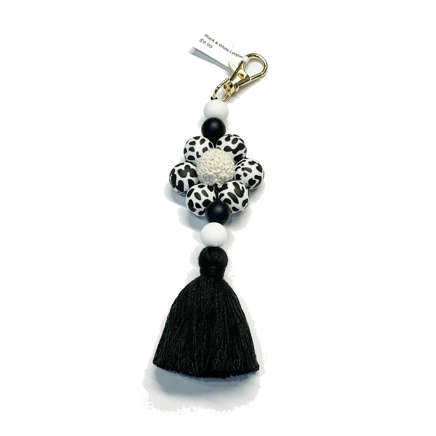 Cow Spot Flower Tassel Keychain