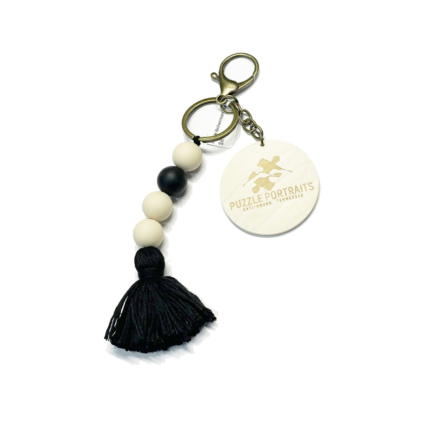 Puzzle Portraits Bohemian Tan & Leopard Beaded Tassel Keychain