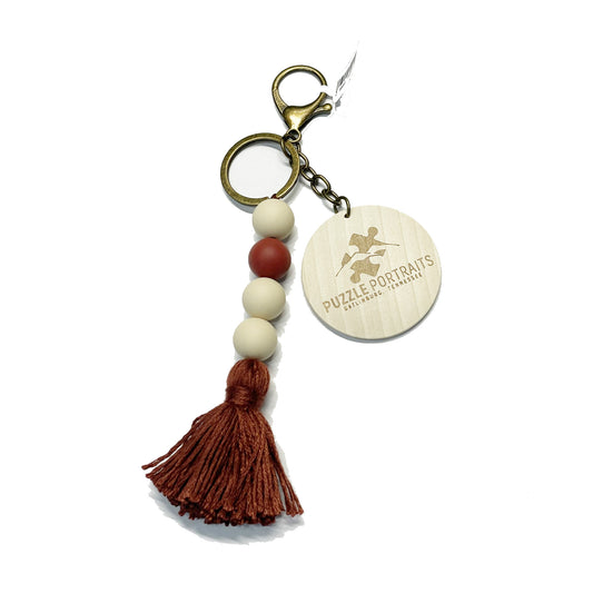 Puzzle Portraits Bohemian Tan & Mahogany Beaded Keychain