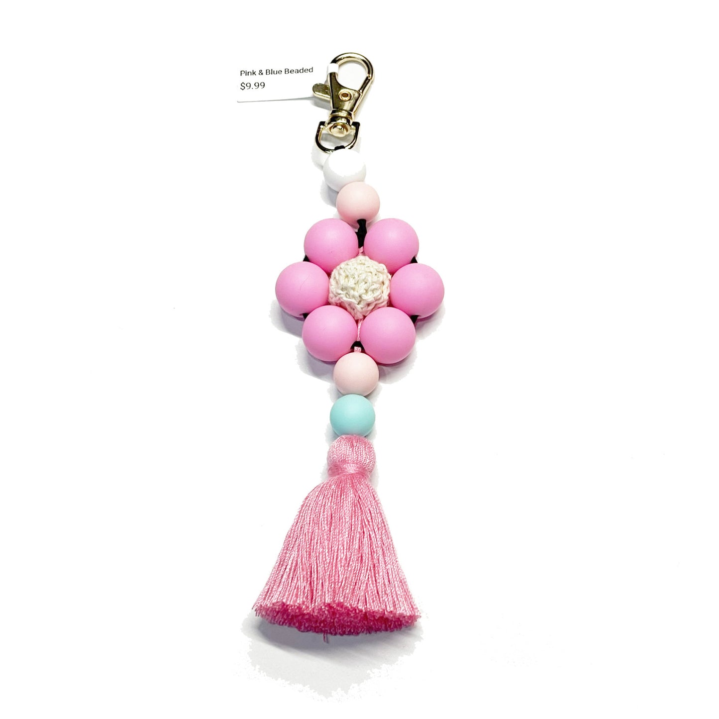 Pink & Blue Flower Tassel Keychain