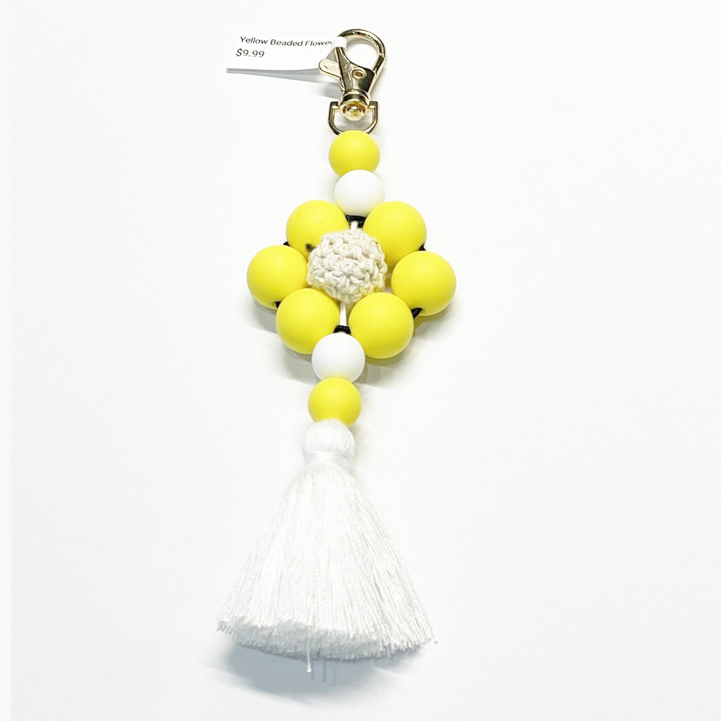 Yellow & White Flower Tassel Keychain