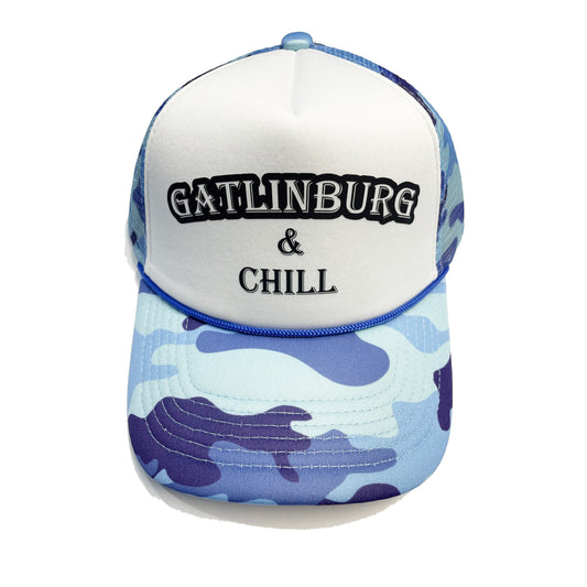 Camo Blue Gatlinburg & Chill Trucker Hat