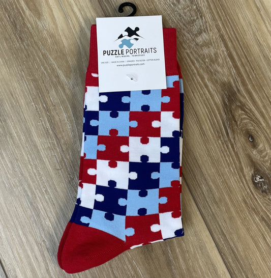 Puzzle Portraits Red, White, & Blue Puzzle Socks